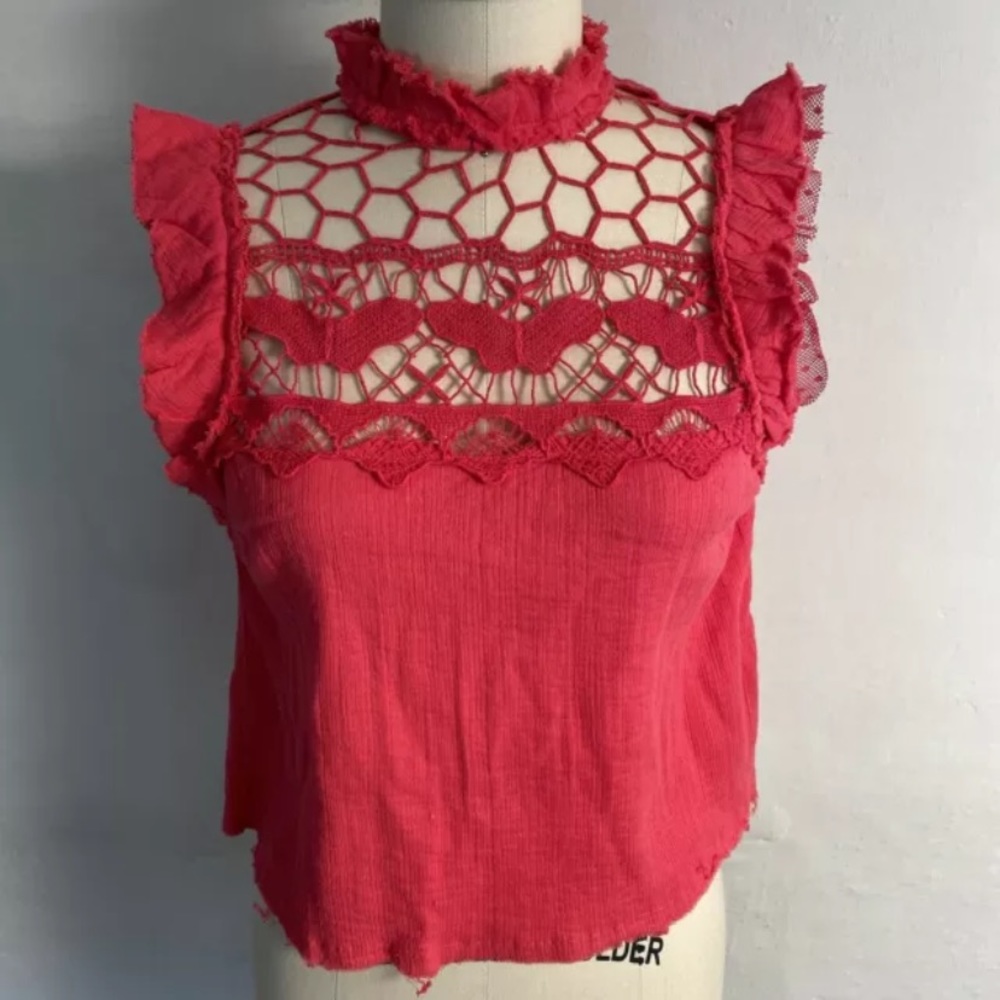 Free People Crochet Flutter Sleeve Backless Top